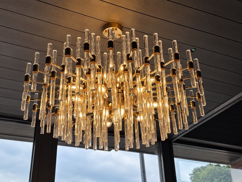 The chandelier above the Bistro